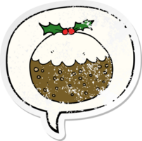 cartoon christmas pudding and speech bubble distressed sticker png