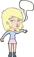 Cartoon-Frau spielt es cool mit Sprechblase png