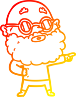 desenho de linha de gradiente quente desenho animado homem curioso com barba e óculos png