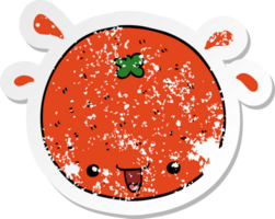 distressed sticker of a cartoon orange png