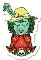 crying bard orc bard character with natural one D20 roll sticker png