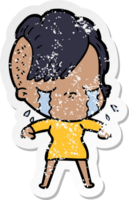 distressed sticker of a cartoon crying girl png