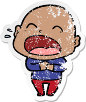 distressed sticker of a cartoon shouting bald man png