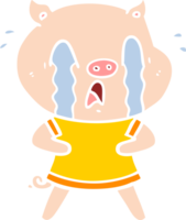 crying pig flat color style cartoon wearing human clothes png