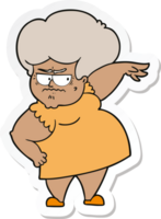 klistermärke av en tecknad arg gammal kvinna png