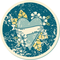 distressed sticker tattoo style icon of a heart and banner png