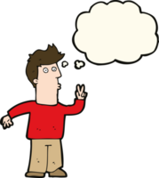 cartoon man giving peace sign with thought bubble png