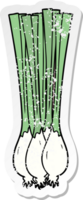 distressed sticker of a cartoon spring onions png