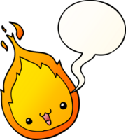 flamme de dessin animé mignon et bulle de dialogue dans un style de dégradé lisse png