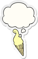 cartoon ice cream and thought bubble as a printed sticker png