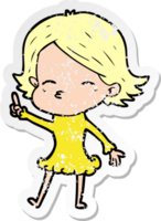 distressed sticker of a cartoon woman with idea png