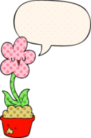 cute cartoon flower and speech bubble in comic book style png