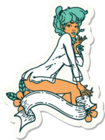 tattoo sticker of a pinup girl wearing a shirt with banner png