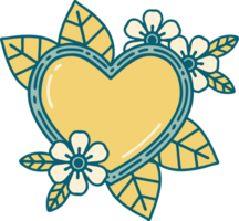 icono de estilo de tatuaje de un corazón botánico png
