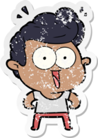 distressed sticker of a cartoon excited man png