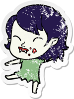 distressed sticker of a cartoon vampire girl with blood on cheek png