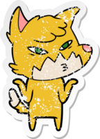 distressed sticker of a clever cartoon fox png
