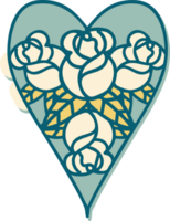 tatoeëren stijl sticker van een hart en bloemen png