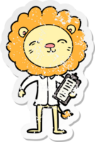 distressed sticker of a cartoon lion in business clothes png