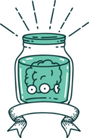 banner with tattoo style brain in jar png