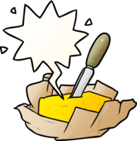 cartoon traditional pat of butter and knife and speech bubble in smooth gradient style png