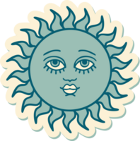 tattoo style sticker of a sun with face png