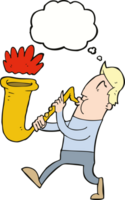 cartoon man blowing saxophone with thought bubble png