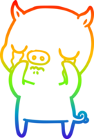 rainbow gradient line drawing cartoon pig crying png