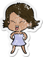 distressed sticker of a happy cartoon girl png