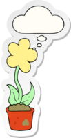 fleur de dessin animé mignon et bulle de pensée comme autocollant imprimé png