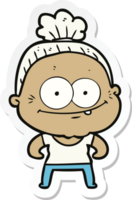 sticker of a cartoon happy old woman png