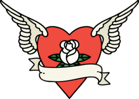 tradizionale tatuaggio di un' cuore con Ali un' rosa e bandiera png