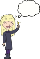cartone animato amichevole strega ragazza con pensato bolla png