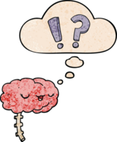 cartoon curious brain and thought bubble in grunge texture pattern style png