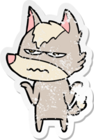 distressed sticker of a cartoon annoyed wolf png