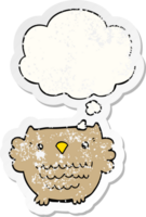 cartoon owl and thought bubble as a distressed worn sticker png