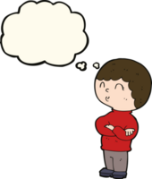 cartoon boy with folded arms with thought bubble png