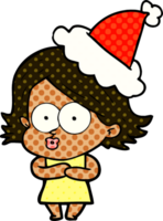 serietidning stil illustration av en flicka tutande bär tomte hatt png