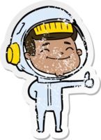 distressed sticker of a happy cartoon astronaut png