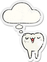cartoon tooth and thought bubble as a distressed worn sticker png
