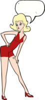 femme modèle de dessin animé posant avec bulle de dialogue png