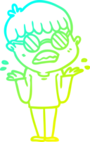 cold gradient line drawing cartoon confused boy wearing spectacles png
