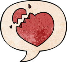 dessin animé coeur brisé et bulle de dialogue dans un style de texture rétro png