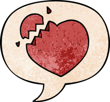 cartoon broken heart and speech bubble in retro texture style png