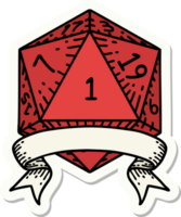 adesivo de rolo de dados natural um d20 png