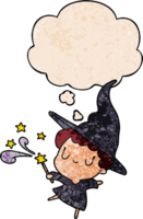 cartoon witch and thought bubble in grunge texture pattern style png