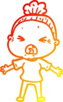 desenho de linha de gradiente quente desenho animado velha com raiva png