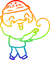 desenho de linha de gradiente de arco-íris feliz homem barbudo agarrando png