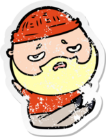 distressed sticker of a cartoon worried man with beard png