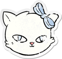 distressed sticker of a cartoon cat wearing bow png